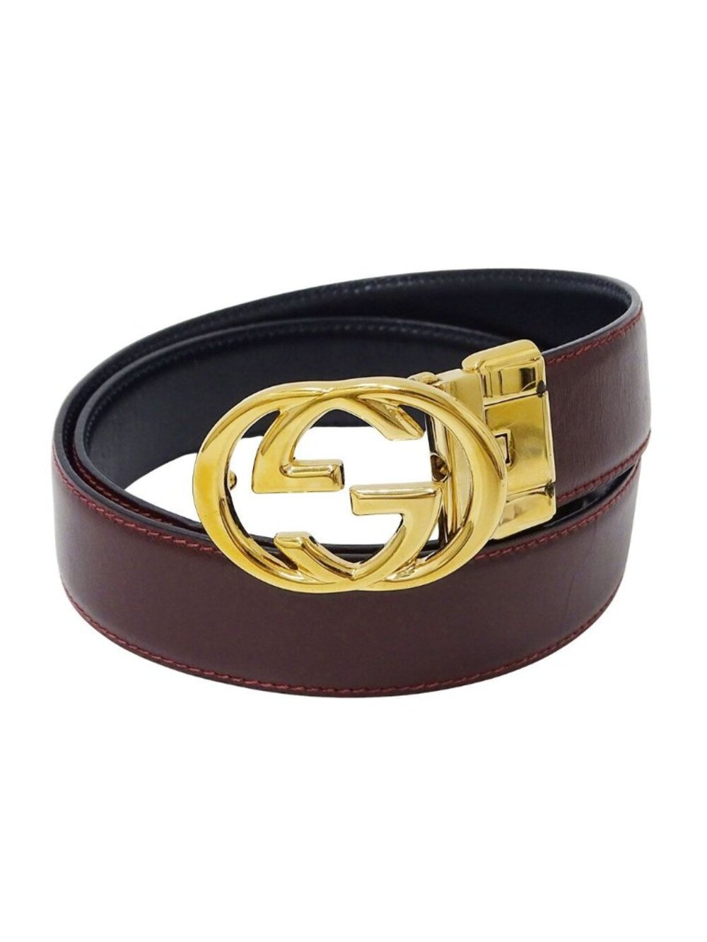 Gucci Belt Leather Bordeaux Black Reversible Simple